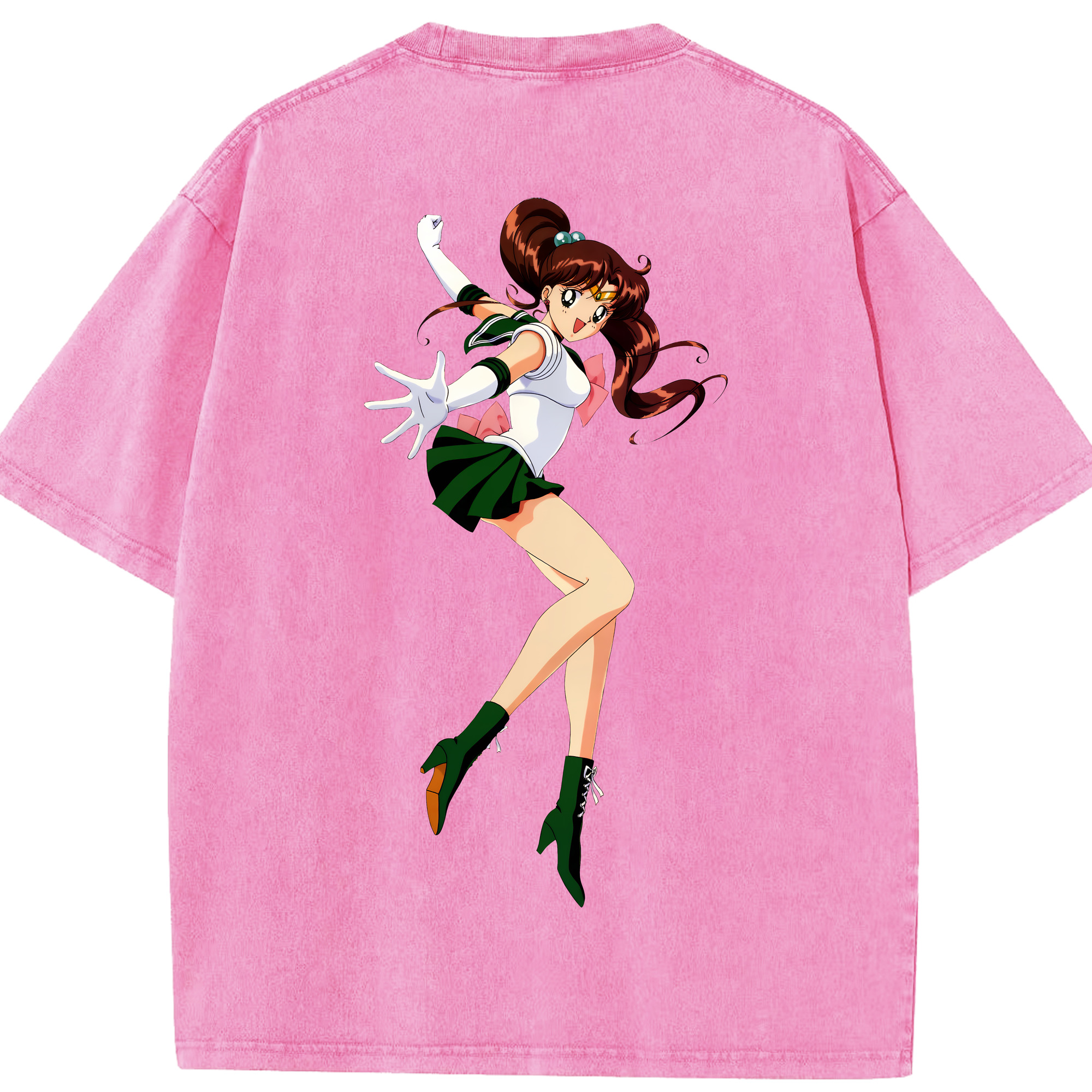 （画像用） 美少女戦士セーラームーン 木野 まこと きの まこと Sailor Moon Kino Makoto （セーラージュピター；Sailor Jupiter） 綿100% ヴィンテージ風 半袖Tシャツ（背面プリント）